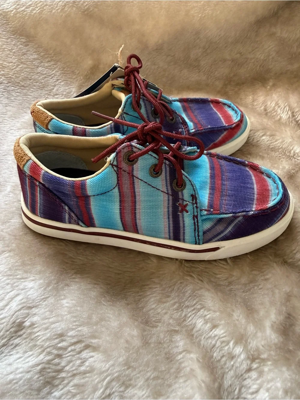 Twisted X Multicolor Striped Canvas Boat Shoe - Blue, Red, Purple